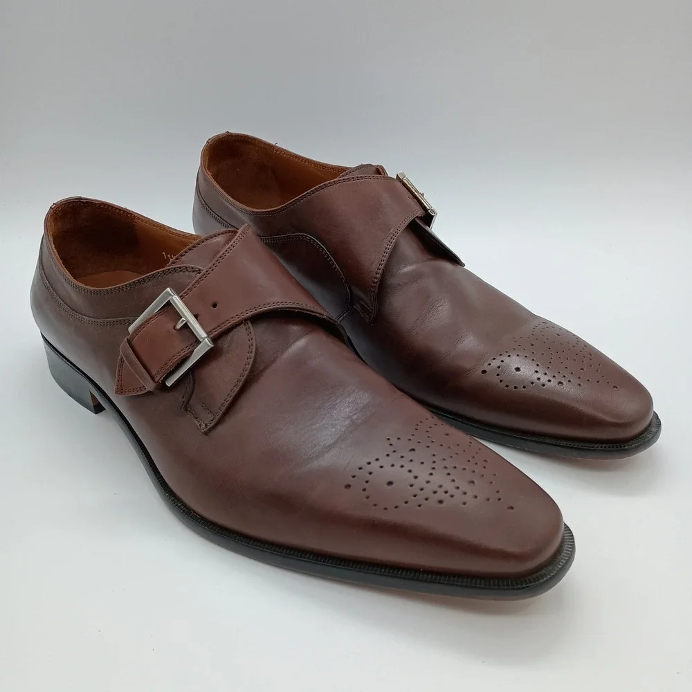 Broletto Mens Brown Leather Single Monk Strap Shoes Made in Italy 11.5 M - Picture 4 of 10